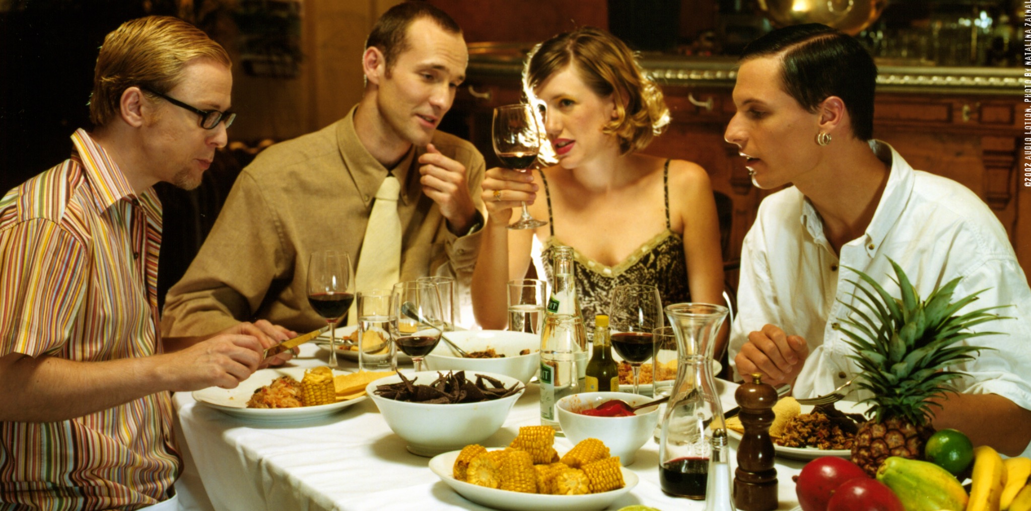 The group gathered around a restaurant table